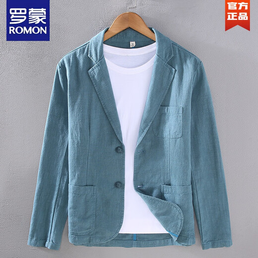 罗蒙（ROMON）春夏男士亚麻商务休闲西服夹克潮流百搭西装便服棉麻布料单西外套 灰色 XL