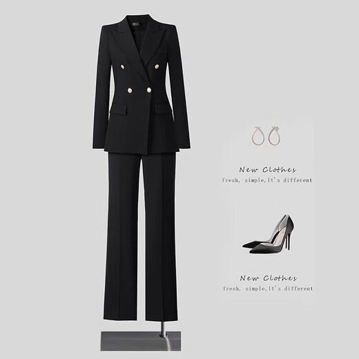 Business suit suit for women 2025 new high-end workplace interview formal wear women's suit jacket work clothes black jacket + micro-flared pants L