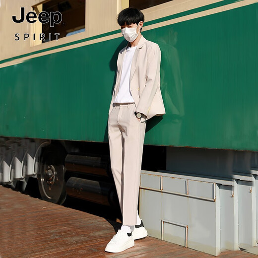 JEEP SPIRIT suit suit for men, light and mature style, trendy, thin, slim, versatile, casual suit, Korean style handsome suit jacket for men, light gray suit, single piece, loose M 100-115Jin Jin is equal to 0.5 kg