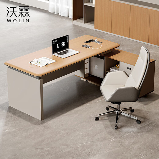Wolin E0 level manager desk boss desk simple modern high-end president single supervisor office desk and chair combination single side cabinet-1.6m boss desk + chair
