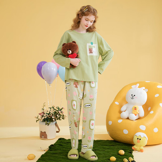 Fenton Pajamas Women's Pure Cotton Brown Bear IP Pullover Long Sleeve Outerwear Home Clothes Set Q9FX25790186