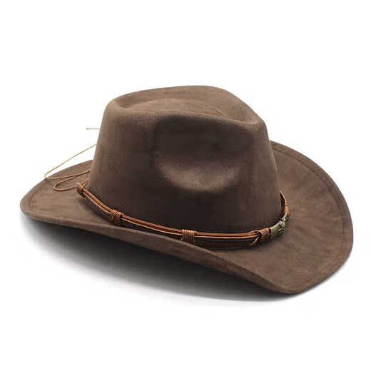 Xishengdo neuer Wildleder westlicher Cowboyhut Männer und Frauen Outdoor-Reisehut rollte Krempe Ethnic Top Hut Filz Hut braune Wildleder M (56-59 cm)
