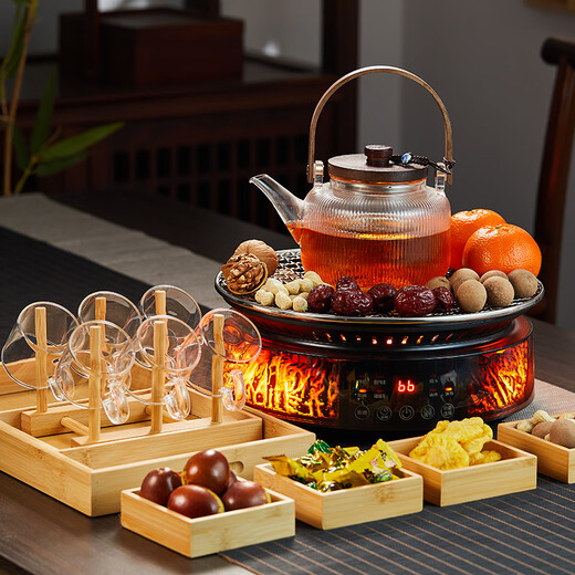 Gaoming (gaoming) 2025 new model of simulated fireworks around the stove tea making set full set of high-end atmospheric electric ceramic stove making tea kettle with grilling net set plain shadow pot + campfire stove