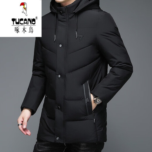 
Woodpecker Winter feather down jacket for men's mid-length cotton hooded casual jacket for middle-aged and young men's warm cotton top Black 1988 cotton XL Recommended 95-120Jin [Jin equals 0.5 kg] Upgraded and added cotton
