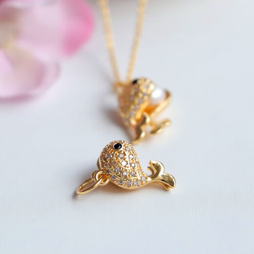 Qichangtang Freshwater Pearl Pendant Dolphin Shell Bear Necklace Clavicle Chain Jewelry Ins Internet Celebrity Jewelry Gift for Girlfriend Freshwater Pearl Dolphin Bead Pendant with Silver Chain