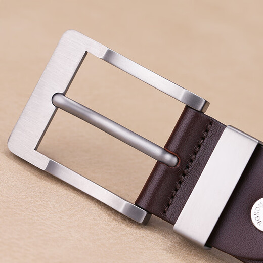 
VGXOUE titanium alloy belt men's genuine leather casual pin buckle layer cowhide belt men's simple middle-aged and young trousers belt trendy titanium buckle 9227 deep coffee (bandwidth 3.3cm) 100cm