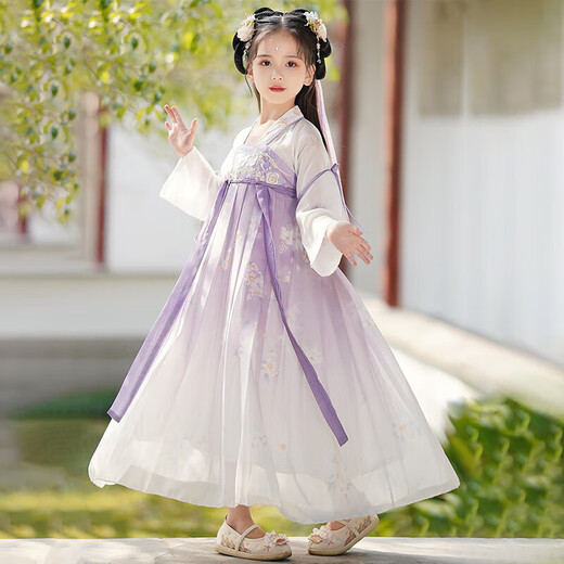爱宝适儿童汉服女童夏古装连衣裙薄款中国风女孩儿童节礼物表演服 苍兰紫 S692 150 码【建议身高140-150cm】