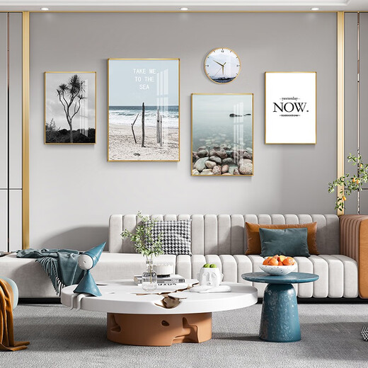 
Mohu (mohu) living room decoration painting sofa background wall mural modern simple landscape landscape painting TV wall high-end new style hanging painting landscape painting 15938 (including wall clock) tempered crystal porcelain large combination - black frame