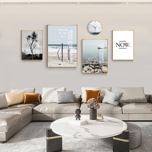 
Mohu (mohu) living room decoration painting sofa background wall mural modern simple landscape landscape painting TV wall high-end new style hanging painting landscape painting 15938 (including wall clock) tempered crystal porcelain large combination - black frame