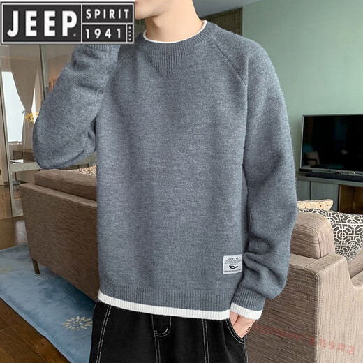 Jeep Spirit Pullover Herren 2025 Frühlings- und Herbsttimen runden Hals Pullover Strick -Pullover Herbst und Winter Japanische Retro Jacke K16837 Weiß normal L.