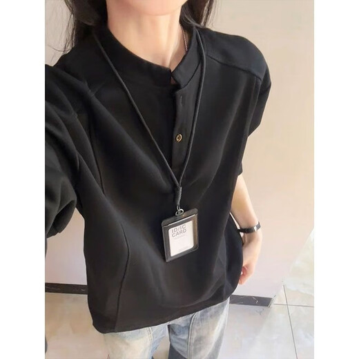 WVZW American Henry collar polo shirt sweatshirt for men and women in autumn deconstructed splicing long-sleeved T-shirt cleanfit shoulder top gray 2XL (recommended 135-150Jin Jin equals 0.5 kg)