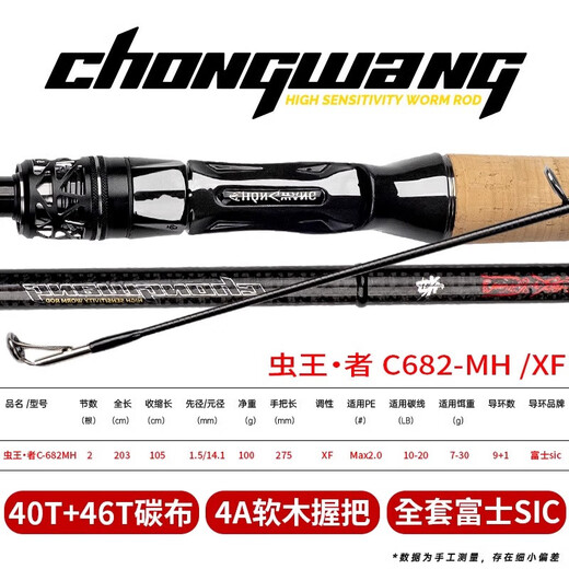 虫王者路亚竿鳜鱼竿直柄枪柄竿碳素超快调鲈鱼竿虫竿 2.03米 【枪柄682-MH】