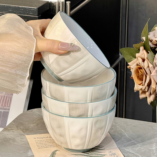 Qipai Internet Celebrity Keramikschüssel-Set, Haushalt, Hochtemperatur-Unterglasurfarbe, Essschüssel, Suppenschüssel, hochwertiges Geschirr, Teller und Geschirr, komplettes Set, Unterglasurfarbe, 4,5-Zoll-Schüssel, 4 Stück, 1429