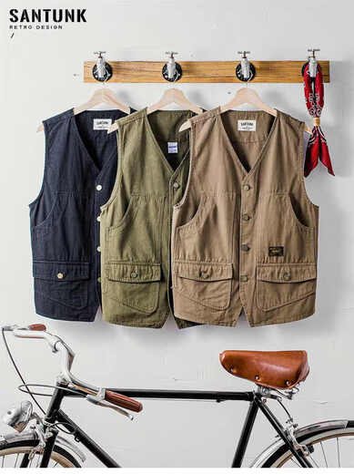 [High-end outdoor] Middle-aged and elderly men wearing thin multi-pocket vests on both sides of fishing vests on spring and autumn photography Green 2XL