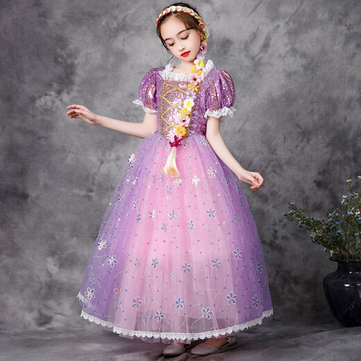 
SHEYIJUN Rapunzels Dress Lepeelsa Aisha Anna Aisha Treasure Spring and Autumn Ye Luoli Dress Long Dress 9227 Purple Spring Dress + Crown + Stick Size 100