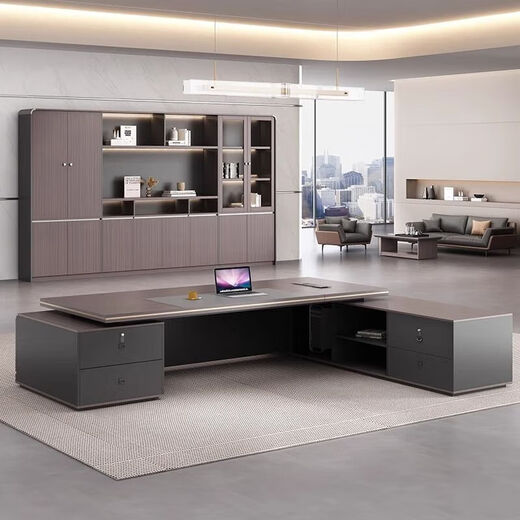 Fashionable and light luxury boss desk desk executive desk simple modern chairman's office desk and chair light luxury desk 3.2m boss desk (with multimedia cable box) + boss