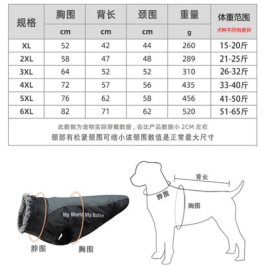 Super resistant dog clothes in winter large dog warm golden collie Doberman clothes 2025 windproof snowproof cotton coat reflective-glare blue 2XL size (bust 58 back length 47)
