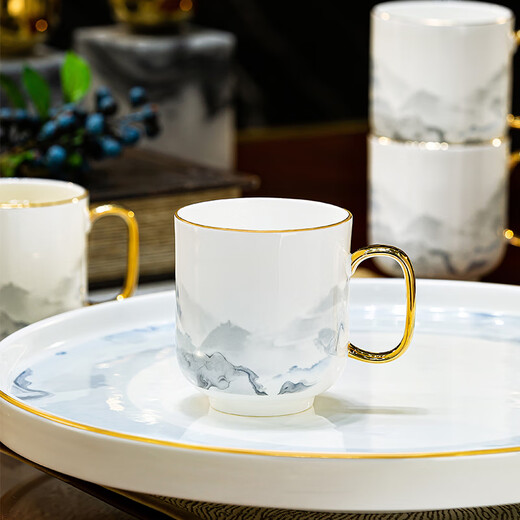 Han Ming new Chinese style tea set complete set for housewarming gift Jingdezhen water cup teapot living room household high-end ceramic cup set high-end bone china tea set 8-piece gift box