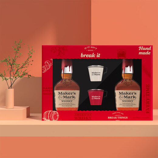 美格波本威士忌（MAKER'S MARK）调和型 礼盒装375ml*2 美国肯塔基州 威士忌洋酒情人节送礼