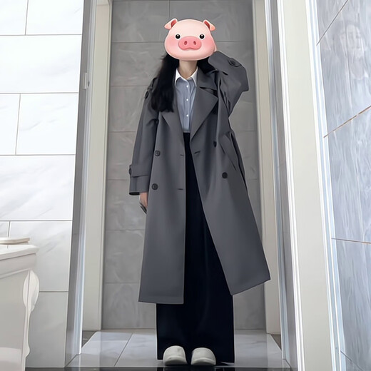 Garnuo Grey Windbreaker Jacke für Frauen mitten in der Länge 2025 Frühjahr und Herbst Neuer koreanischer kleiner Mann High-End British Style Coat Grau L [131-150jin [Jin gleich 0,5 kg]]]