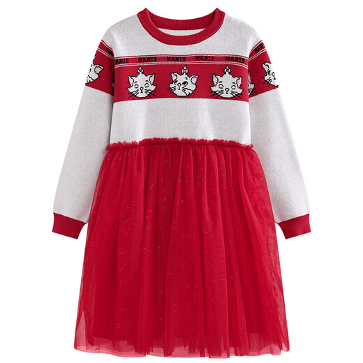 Disney (DISNEY) children's clothing children's girls woolen long-sleeved dress mesh New Year's red skirt 23 winter DB341RE02 red 120