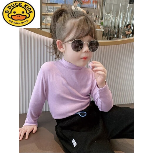 G.duck Girls Half Turtle Collar Long Sleeve T-Shirt Spring and Autumn Baby Girl Fashionable Spring Style Paired with Children's Modal Bottoming Shirt T White 90 Recommended 80-90