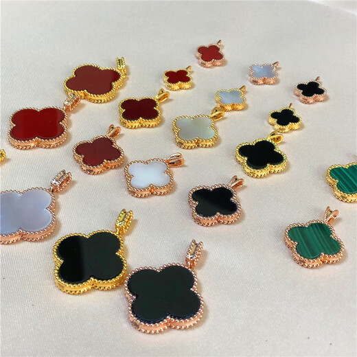 Junbu 18K rose gold necklace four-leaf clover pendant gold agate AU750 non-fading non-allergenic single pendant 15mmK gold + black + certificate pendant without chain