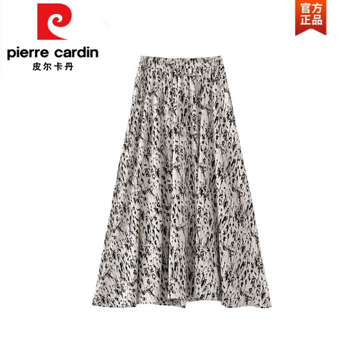Pierre Cardin Beige Chiffon Rock für Frauen 2025 Neue Frühsommer kleine Mutter I Mama plissierte Sommer dünne Blumenrock schwarz 9905 Taschen, damit Sie schlank und atmungsaktiv aussehen.