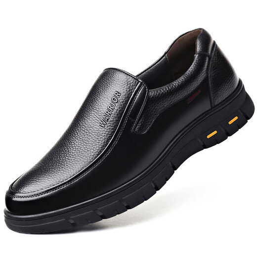 Huili-Lederschuhe für Männer mit echtem Leder mittleren und älteren Papa-Schuhe für nicht rutschfeste atmungsaktive Geschäfte Casual Work Herren-Lederschuhe großer Größe 9908 Schwarze Viersaison-Single-Schuhe 43