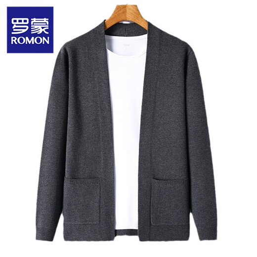 ROMON high-end wool sweater men's knitted cardigan spring and autumn new solid color fashion versatile casual black sweater jacket black XL recommended 130-150Jin Jin equals 0.5 kg
