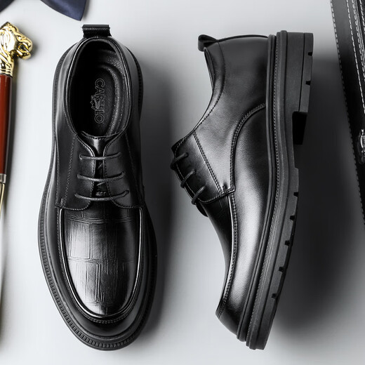 CARTELO men's leather shoes cowhide business casual leather shoes men's British thick-soled men's wedding shoes work shoes 9788 black 39