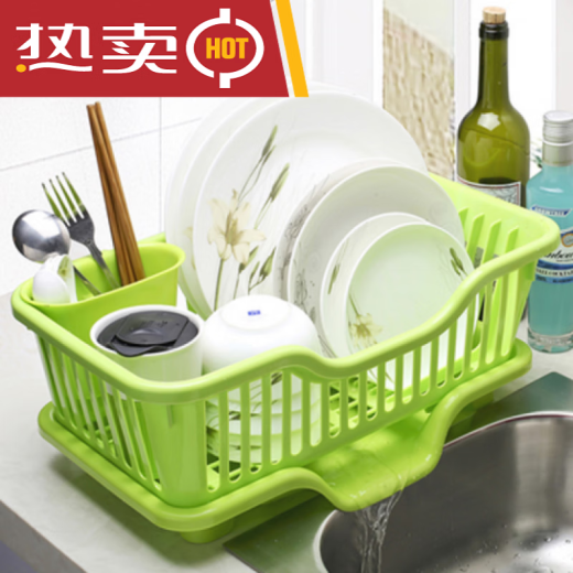 Yuan Chenghuang kitchen rack plastic cupboard large drain bowl rack tableware storage rack with lid for dishes basket extra large green side drain thickened version