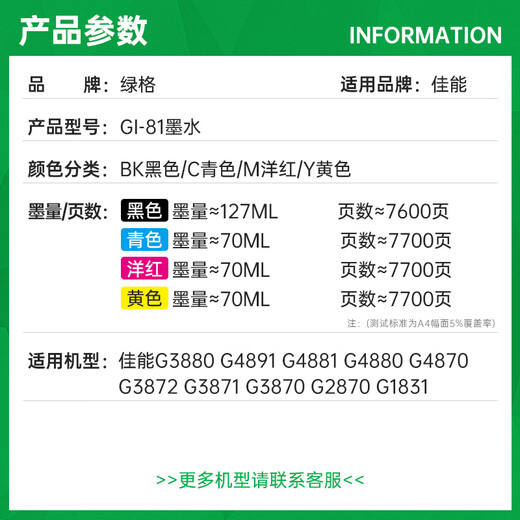 Зеленая сетка, подходящая для Canon Gi-81 Ink G3880 G1830 G4880 G4870 G4891 четырехцветный принтер.