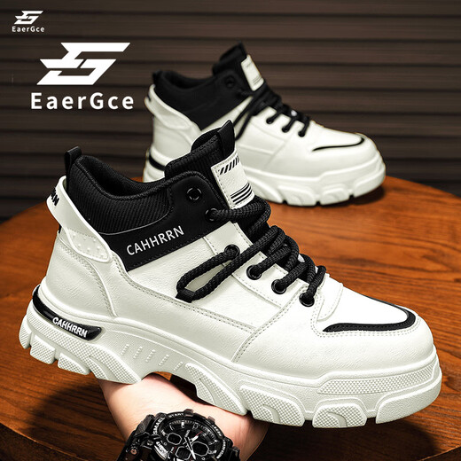EaerGce品牌马丁靴男2025夏季新款时尚潮流高帮休闲鞋厚底增高百搭工装鞋 白色 42