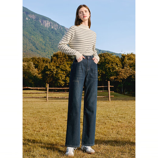 Betu women's new winter jeans plus velvet denim straight pants slimming pants for women 2411X03 denim color M