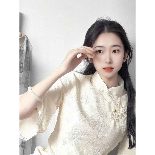 PZCL旗袍裙改良版高档旗袍裙新中式复古倒大袖冬季少女色蕾丝雅年轻款 983 M