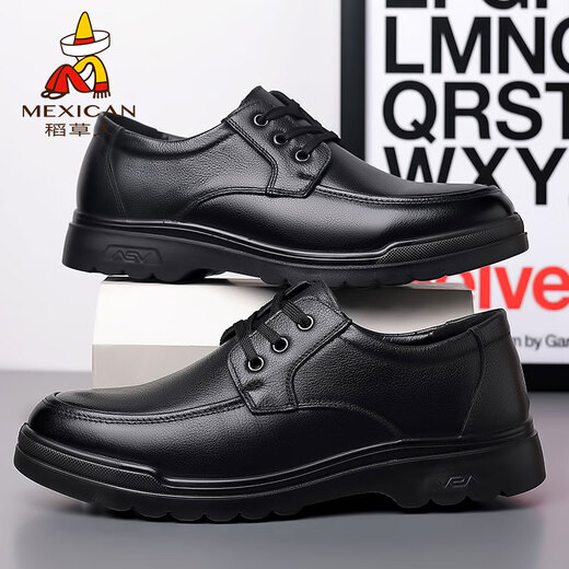 Vogelscheuche Lederschuhe für Herrengeschäft Casual Schuhe echte Lederzehenschicht Kuhläire Frühling Neuem Stil Atmungsaktives nicht rutschfestes Kleidung-resistenter weicher Lederschuhe GX6627 Black 40