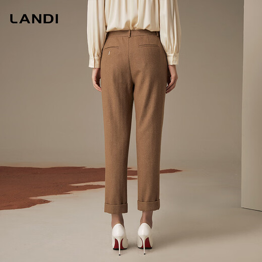 LANDI Wool Slim Fit Cuffed Straight Suit Pants Women's Autumn and Winter New Casual Pants Camel XL