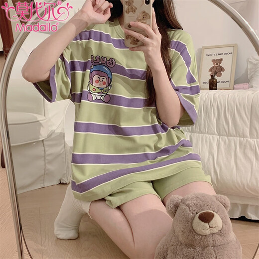 Modal spring and summer new pajamas women's short-sleeved shorts summer cute cartoon loose women's home clothes set can be worn outside Q6627 L - (recommended 95-115 Jin Jin equals 0.5 kg)