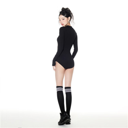 Antarctic Fashion Sports Swimsuit Women's Long Sleeve Slim Belly Covering Skirt Two-piece Student Black Conservative Hot Spring Senior Swimwear