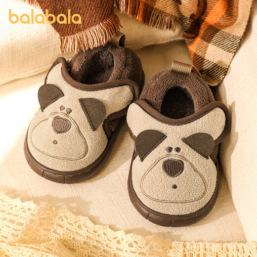 Balabala Children's Cotton Slippers for Boys and Baby Winter Soft Bottom Indoor Cartoon Girls Lightweight Furry Shoes with Heel Warm Cotton Shoes Brown Bear 21 Inner Length 14cm (140) Suitable for Feet 13cm Long