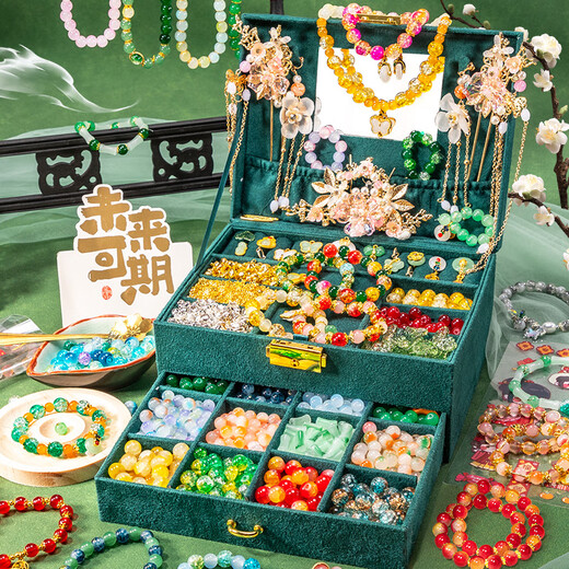 卡卡贝儿儿童玩具古风串珠diy手工3-10岁女孩生日礼物国风琉璃发饰首饰盒