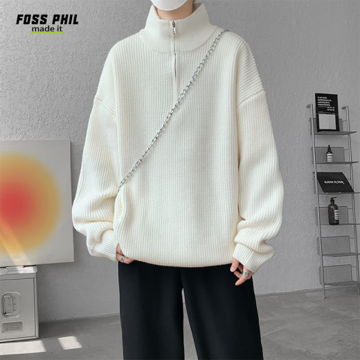 
Foss Phil sweater men's autumn and winter Korean casual half-high stand collar solid color pullover knit top MY6806 beige white XL