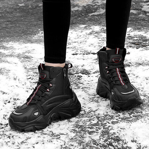 Yijiabao Schneestiefel für Frauen im Winter plus Samt warme Baumwollschuhe Marke Frauenschuhe Vielseitige Schuhe für Frauen 2025 neue Vater Schuhe erhöht 38 empfohlen, eine größere Größe zu nehmen