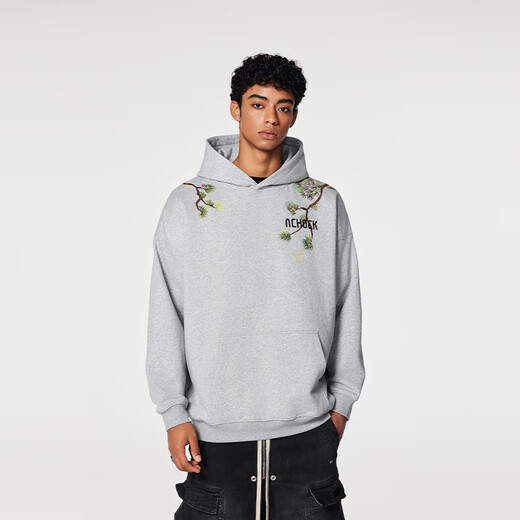 A CHOCK Achock official store American retro street welcome pine heavy embroidered sweatshirt men's national trend loose hooded black L