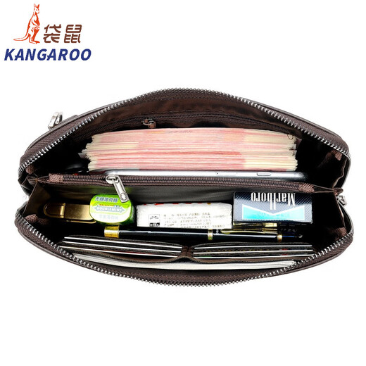 袋鼠（KANGAROO）2024夏季新款男包男士手包商务手拿包男式潮流防盗密码锁手抓包 棕色