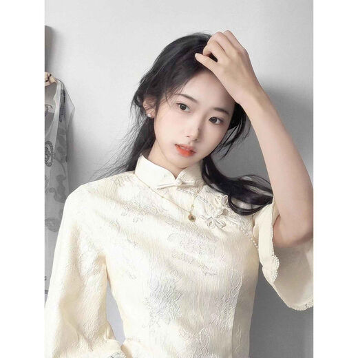 PZCL旗袍裙改良版高档旗袍裙新中式复古倒大袖冬季少女色蕾丝雅年轻款 983 M