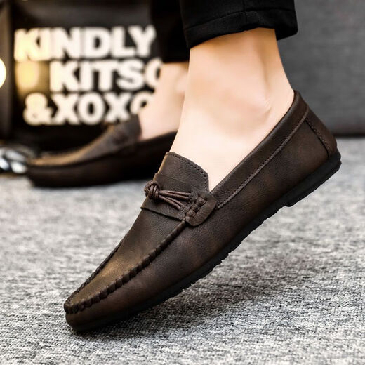 She Mengduo men's beans shoes Korean versatile business casual leather shoes breathable non-slip men's shoes 2022 summer one-foot single shoes d826 black 39