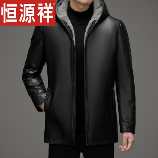 恒源祥海宁真皮衣男进口水貂内胆整貂皮毛一体派克服皮草大衣中长款外套 棕色 54