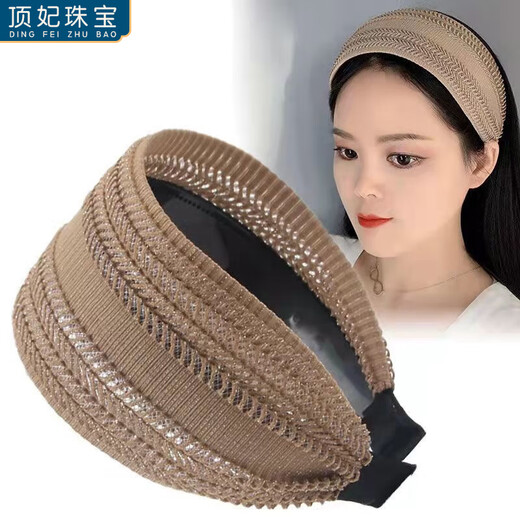 DING FEI middle-aged and elderly headbands, wide-brimmed, simple, toothed, non-slip hairpins, temperament, hollow hairbands to cover gray hair and broken hair, women's black-leaf pattern headbands A27-109